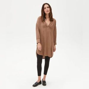 MICHAEL STARS REVOLVE 3/4 SLEEVE SPLIT NECK TUNIC BROWN MEDIUM  NWOT